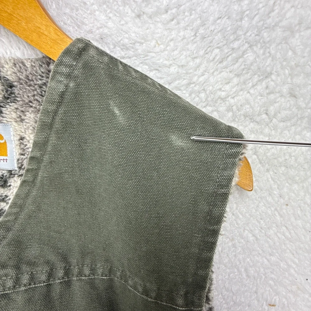 Carhartt Vest Aztec Pile Lining Mens Small VP166 Dark Olive Green - Picture 10 of 10